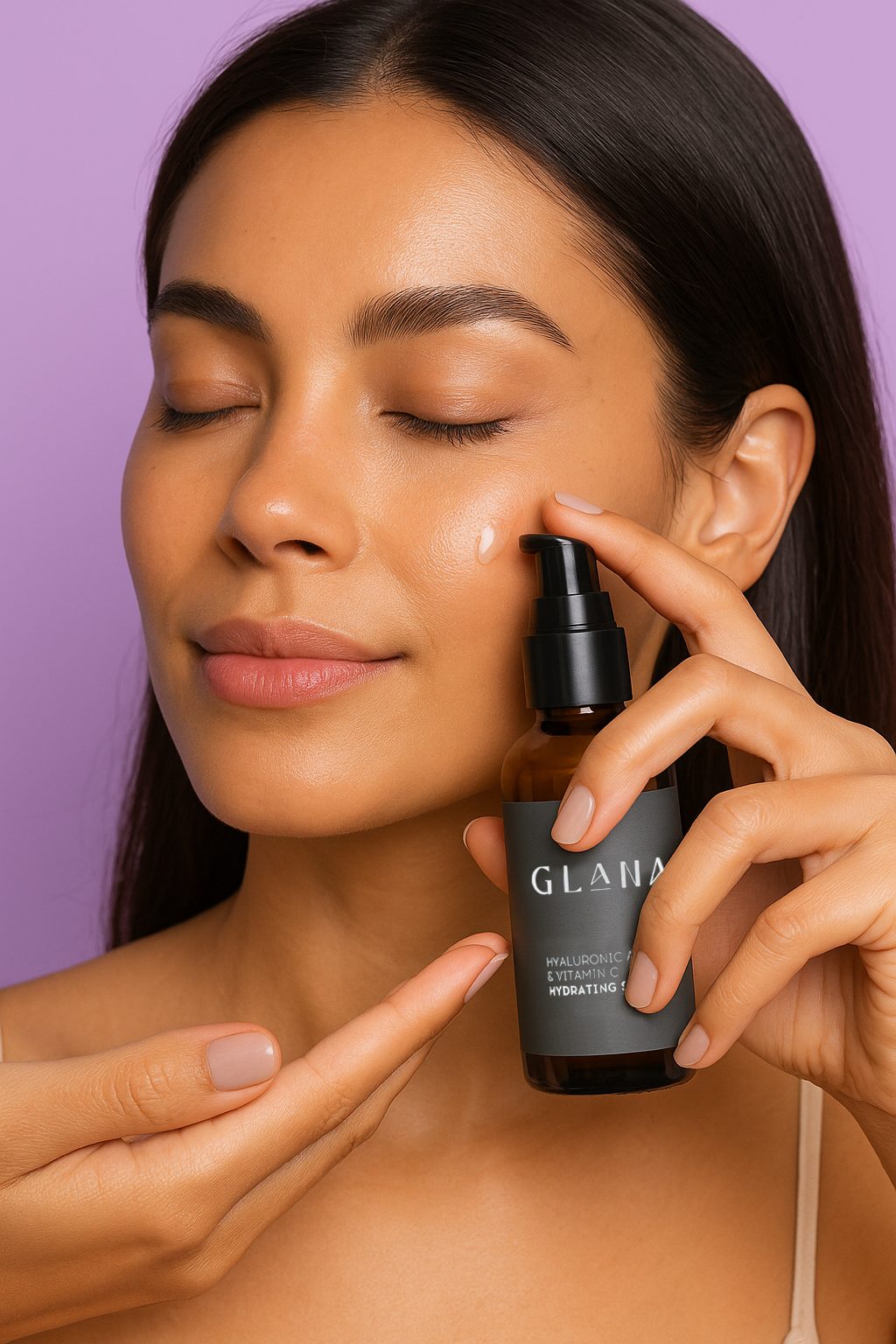 Glana Hyaluronic Acid & Vitamin C Hydrating Serum kullanan kadın